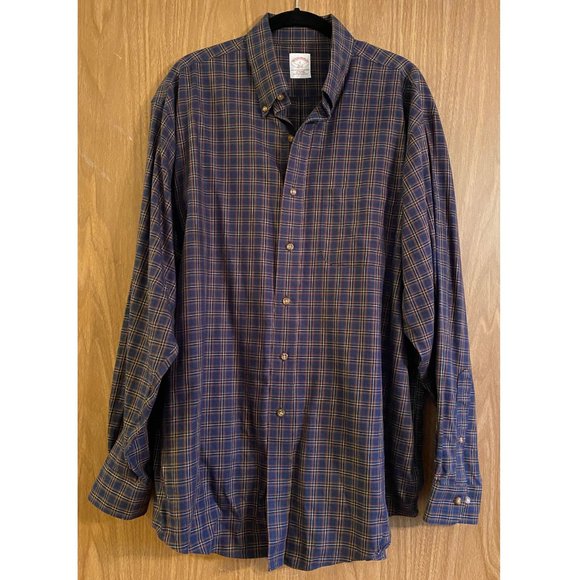Brooks Brothers "The Original Polo Shirt" Blue & Brown Plaid Mens Large - Picture 1 of 3